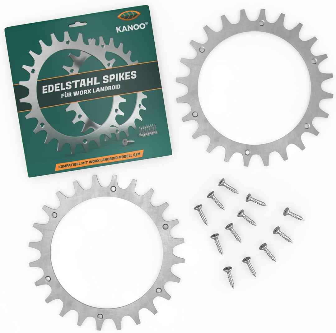 kanoo® Mähroboter Spikes Edelstahl für Worx Modell S/M - inkl. Schrauben - Landroid Zubehör zur Tran