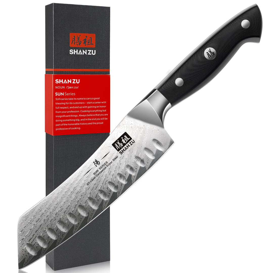SHAN ZU Damastmesser Santokumesser, Profi Kochmesser 18cm Damaskus Küchenmesser Damast 67 Schichten