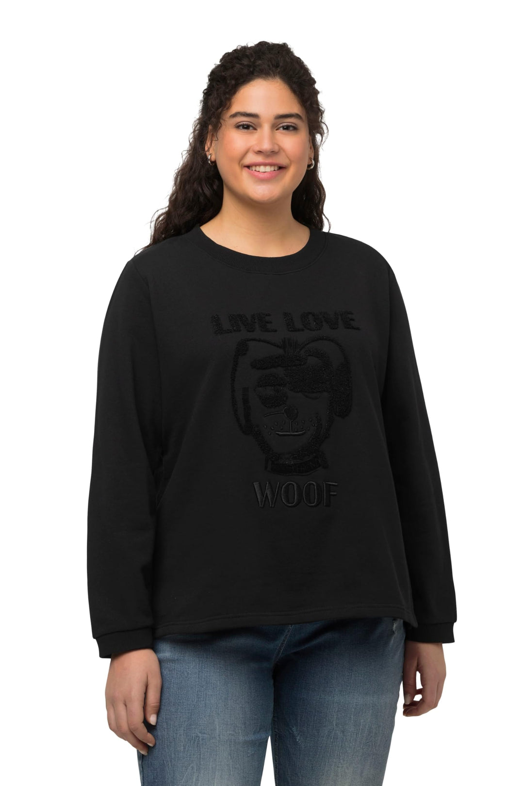 Ulla Popken Damen Toweling Sweatshirt 42-44 Grosse Grössen Schwarz, 42-44 Grosse Grössen Schwarz