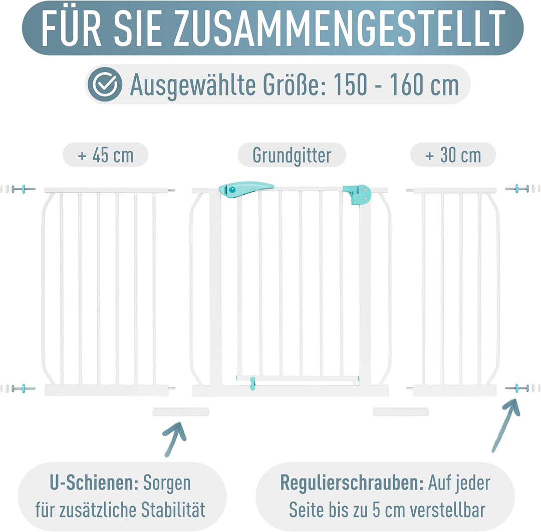 ib style Türschutzgitter Berrin 67-175, Treppengitter für Babys, Treppenschutzgitter ohne Bohren, Tü