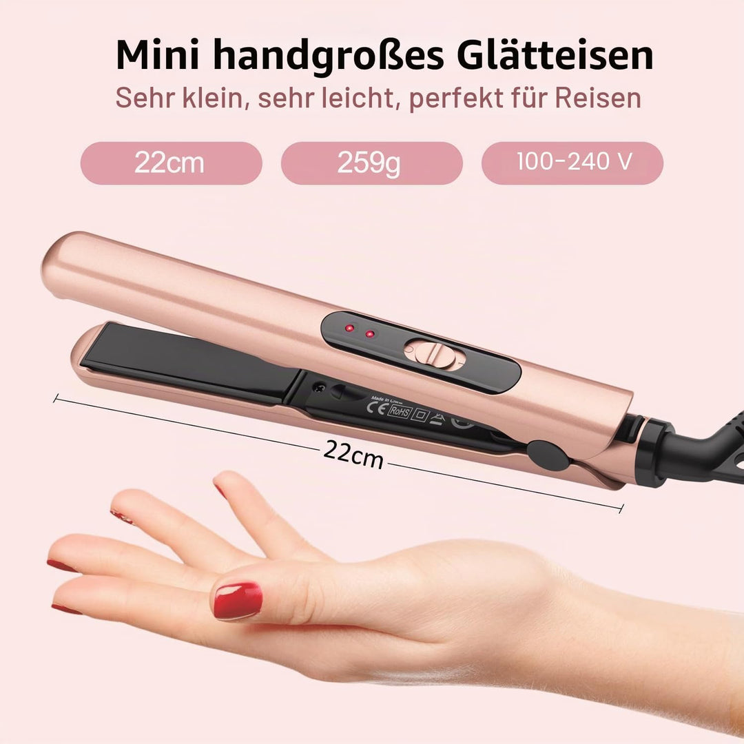 JAETON Mini Glätteisen Haarglätter für Kurze Haare,Reise Glätteisen Klein,Duale Spannungsversorgung,