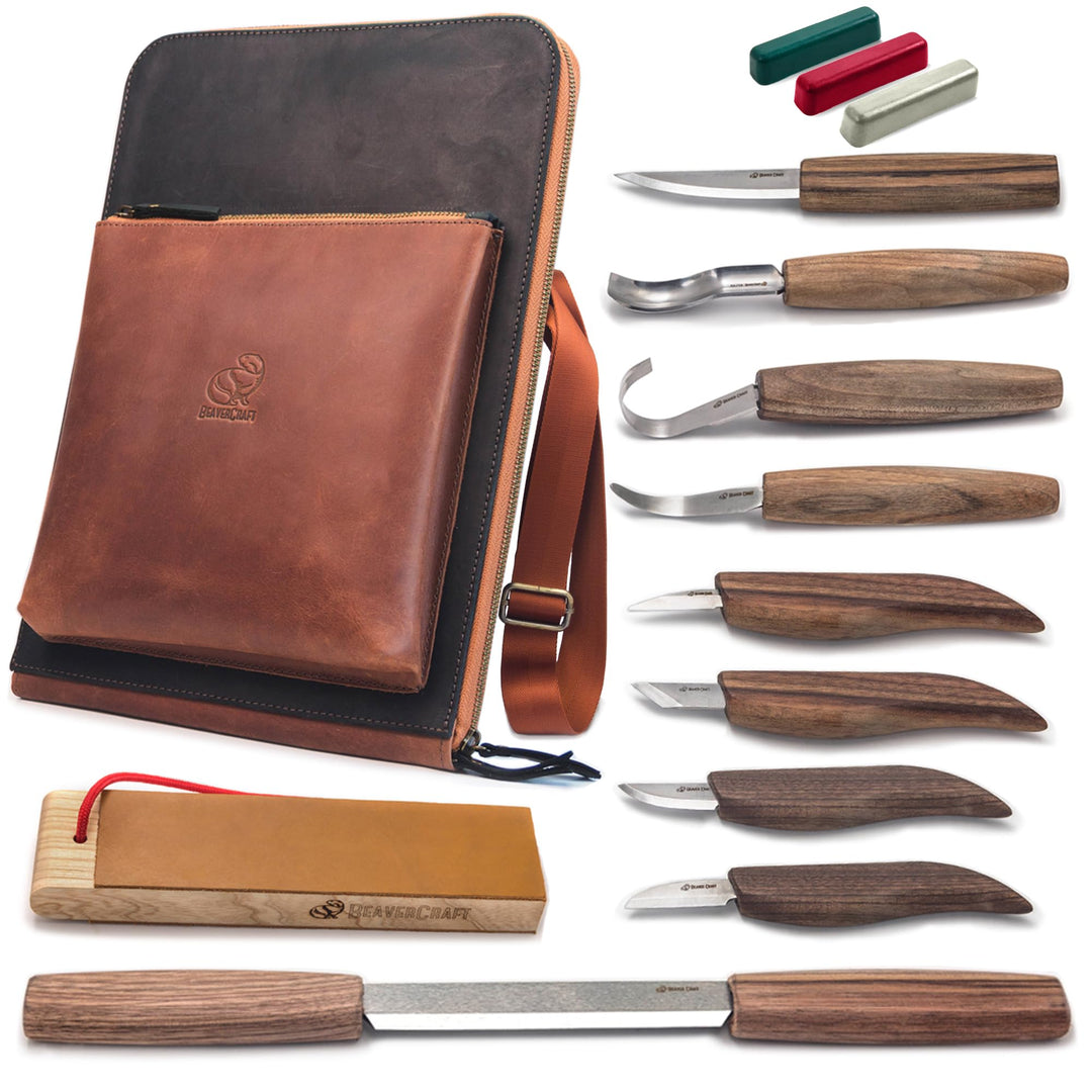 BeaverCraft Deluxe Holzschnitzwerkzeug Set S50X Schnitzwerkzeug Für Holz Schnitzmesser set Schnitzwe