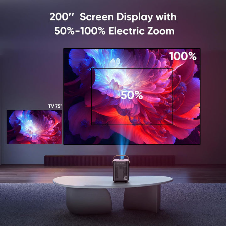 Puxinat Beamer, Elektrischer Fokus/Auto Trapezkorrektur WiFi Bluetooth Mini Beamer 4K Full HD 1080P