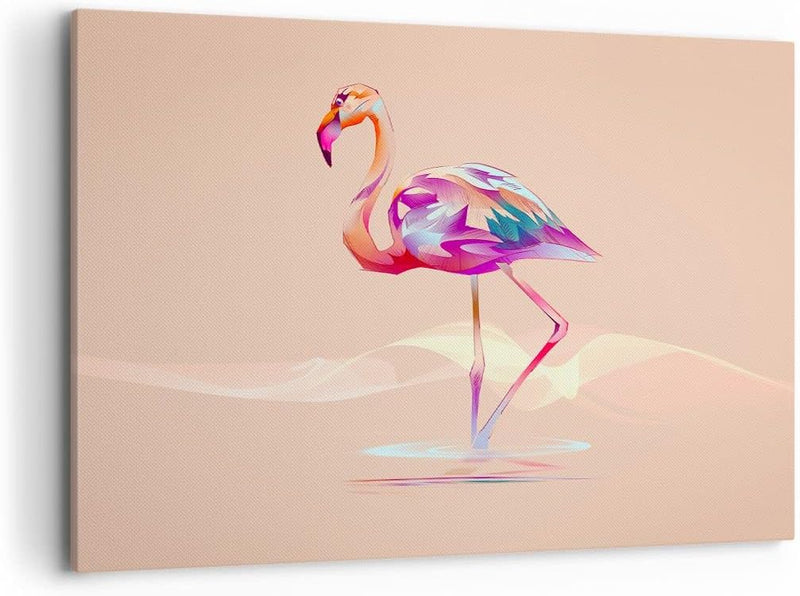 ARTTOR Bilder auf Leinwand 100x70cm Leinwandbild Flamingo Vogel Wasser Gross Wanddeko Bild Schlafzim