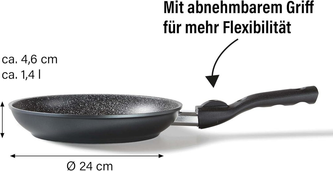 STONELINE Flex Made in Germany Bratpfanne 24cm, mit abnehmbarem Griff, antihaft beschichtete Pfanne