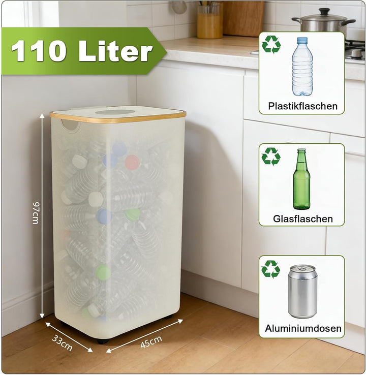 Pfandflaschen Sammelbehälter 110L, Gross Pfandflaschen Behälter mit 2 Tragetaschen und Deckel, Faltb
