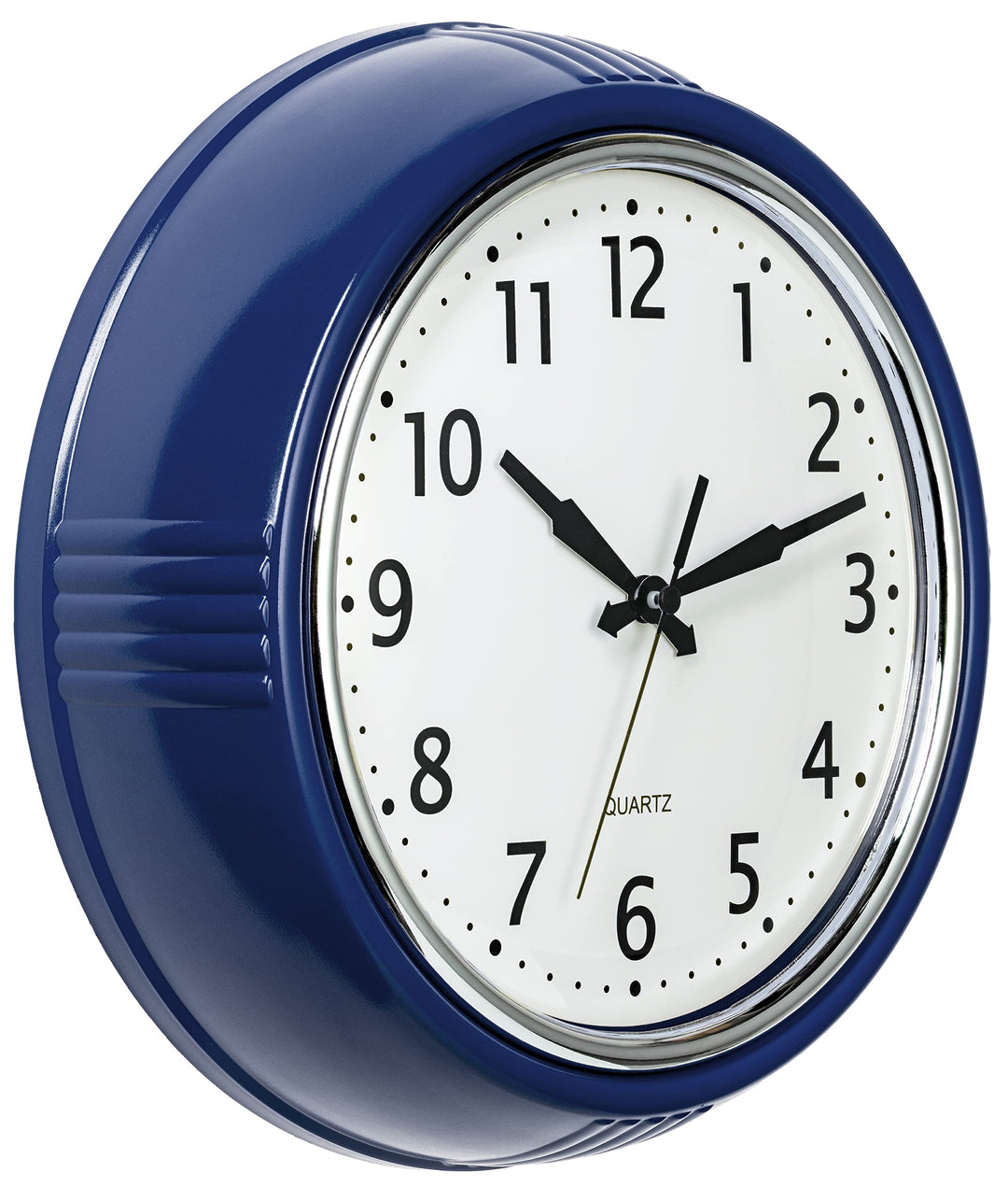 Bernhard Products Retro-Wanduhr, 24,1 cm, Marineblau, Küche, 50er-Jahre-Design, rund, leise, Nicht t