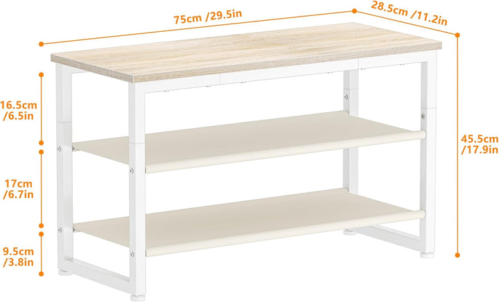 HOMIDEC Schuhregal mit 3 Ebenen, Schuhbank mit Holzplatte, Schuhregal mit Sitzbank, Regal Vliesstoff