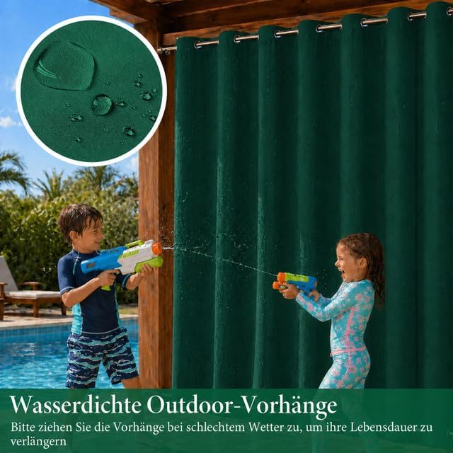 Rosnek Outdoor Vorhang Wetterfest Winddicht, Extra Breit Blickdicht Vorhänge mit Ösen Oben &amp; Unten,