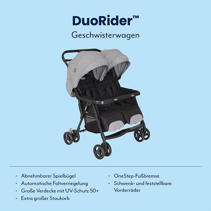 Graco DuoRider™ Doppel-Kinderwagen, Geschwisterwagen, ab Geburt bis ca. 3 Jahre (15 kg), leicht, sch