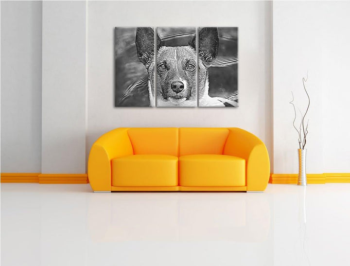 niedlicher Hund im Wasser NewArt 3-Teiler Leinwandbild 120x80 Bild auf Leinwand, XXL riesige Bilder