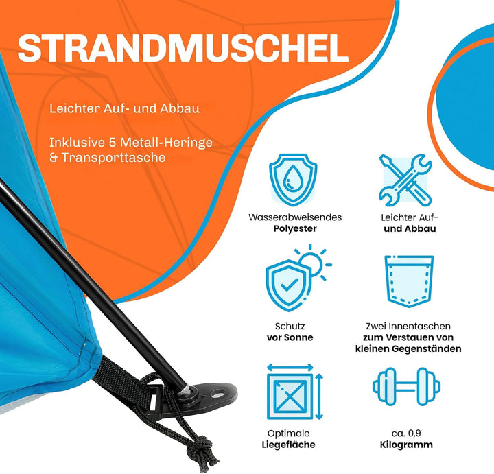 Blumixx Pop Up Strandmuschel für 2–3 Personen – Windschutz & Sonnenschutz Strand Zelt, kompakt faltb