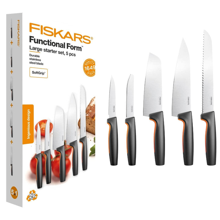 Fiskars Küchenmesser-Set, 5-teilig, Functional Form, Inklusive Kochmesser (gross), Gemüsemesser, Tom