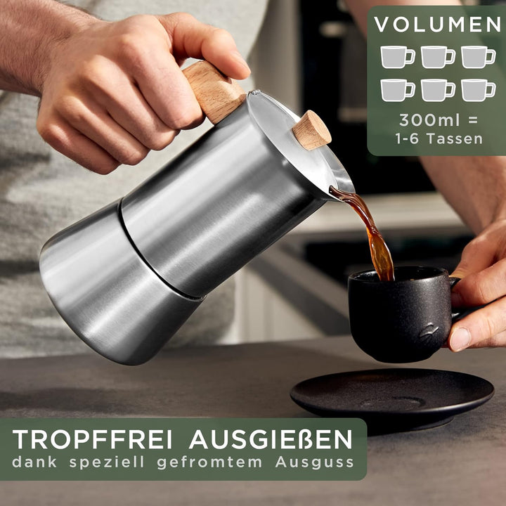 WALDWERK Espressokocher (300ml) - Espressokocher Induktion für alle Herdarten geeignet - Mokkakanne