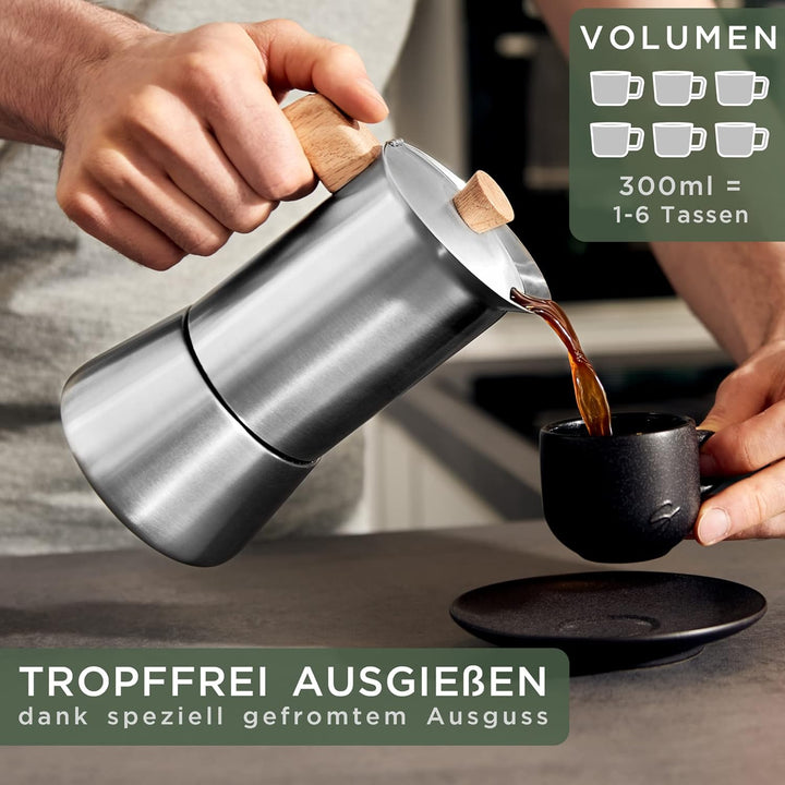 WALDWERK Espressokocher (300ml) - Espressokocher Induktion für alle Herdarten geeignet - Mokkakanne