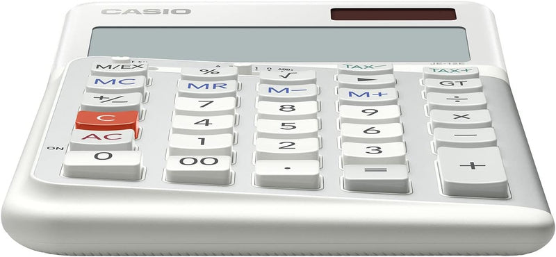 Casio ergonomischer Tischrechner JE-12E-WE, 12-stellig, Tastatur in Treppendesign, vertikale Tastena