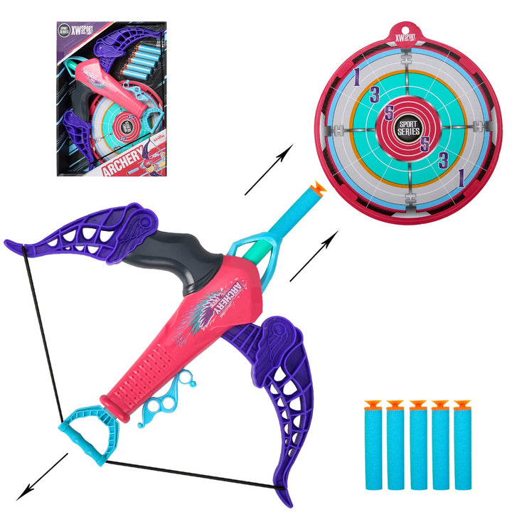 Bogen und Pfeil Set für Kinder Spielzeug, Bogenschiessen Set 5 Schaumstoff-Darts mit Saugnapf, Zielü