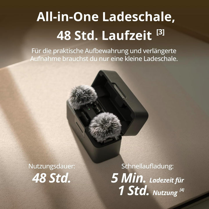 DJI Mic Mini (2 Sender, 1 Empfänger, Ladeschale), Kabelloses Lavalier Mikrofon für Android und iPhon