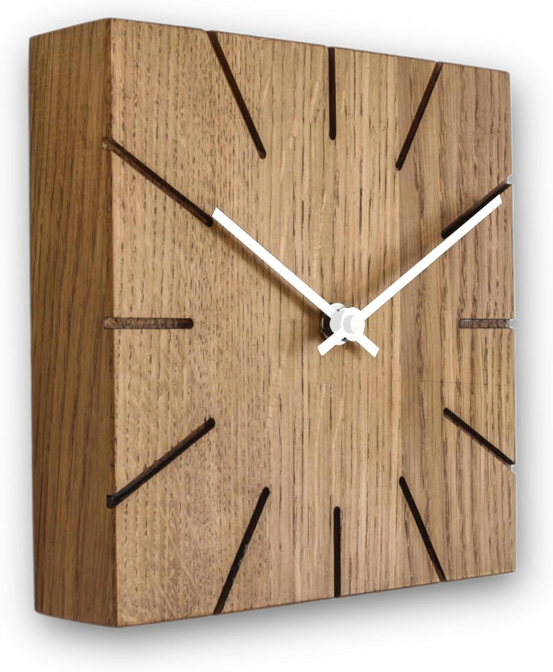 Natuhr Wanduhr Tischuhr Eiche Holz - Beam - geräuscharm Massivholz Design 17 x 17 cm (Räuchereiche W