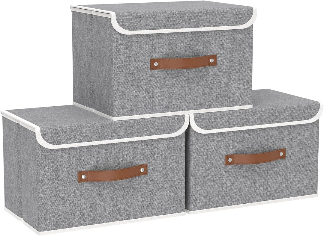Yawinhe 3 Stück Aufbewahrungsbox mit Deckel, Faltbare Stoffboxen, Waschbare, für Schlafzimmer, Kleid