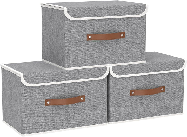 Yawinhe 3 Stück Aufbewahrungsbox mit Deckel, Faltbare Stoffboxen, Waschbare, für Schlafzimmer, Kleid