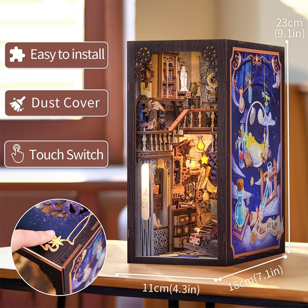 CUTEBEE Book Nook Kit mit Staubschutzhülle–DIY Puppenhäuser Miniatur Haus Kit mit LED-Licht,Booknook