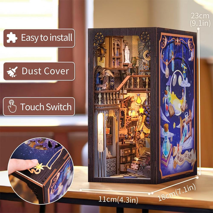 CUTEBEE Book Nook Kit mit Staubschutzhülle–DIY Puppenhäuser Miniatur Haus Kit mit LED-Licht,Booknook