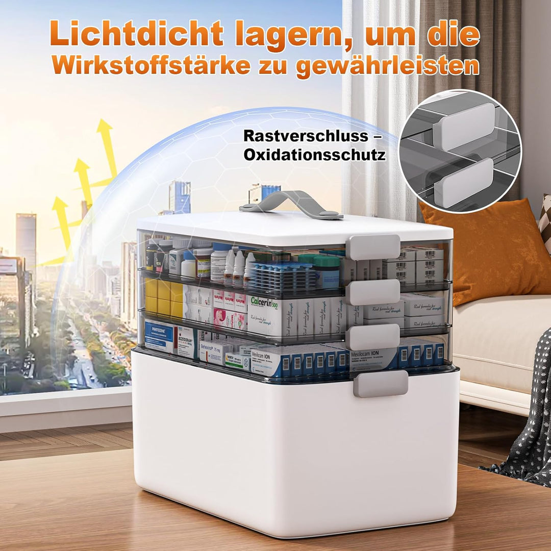 MOPUP vierlagige Medikamentenaufbewahrungsbox, 37x23x32 cm, mit Tragegriff, multifunktionaler Medika