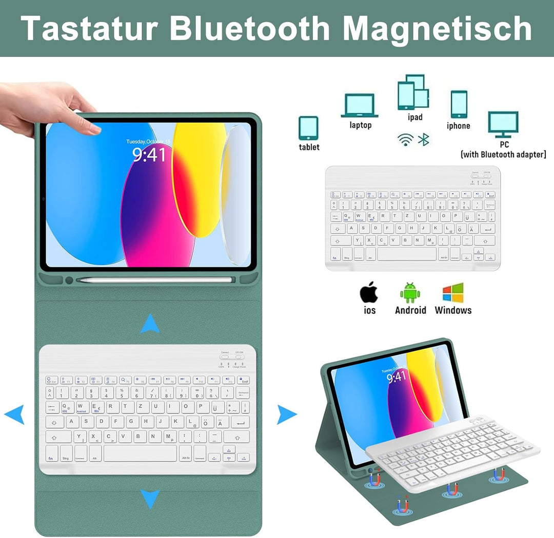 WINCHKING Hülle Mit Tastatur Für iPad A16 11 Generation 2025/10 Generation 2022 (11/10.9 Zoll), Magn