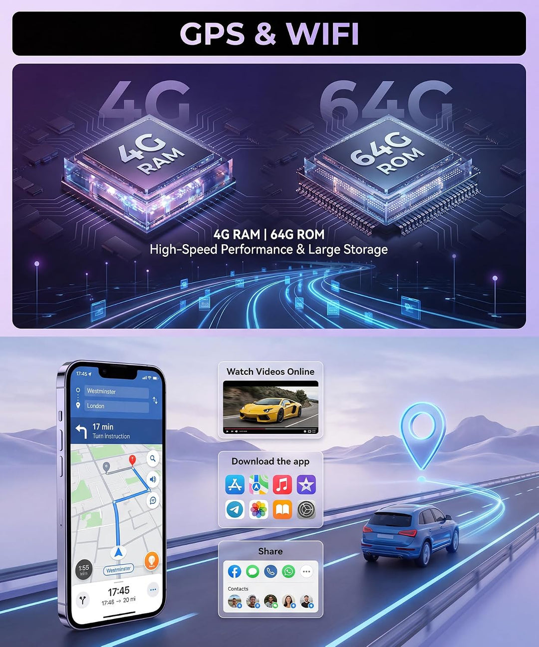 Rimoody 4G+64G Android Autoradio für Renault Megane 2 2002-2008 Wireless Carplay Android Auto, 9 Zol