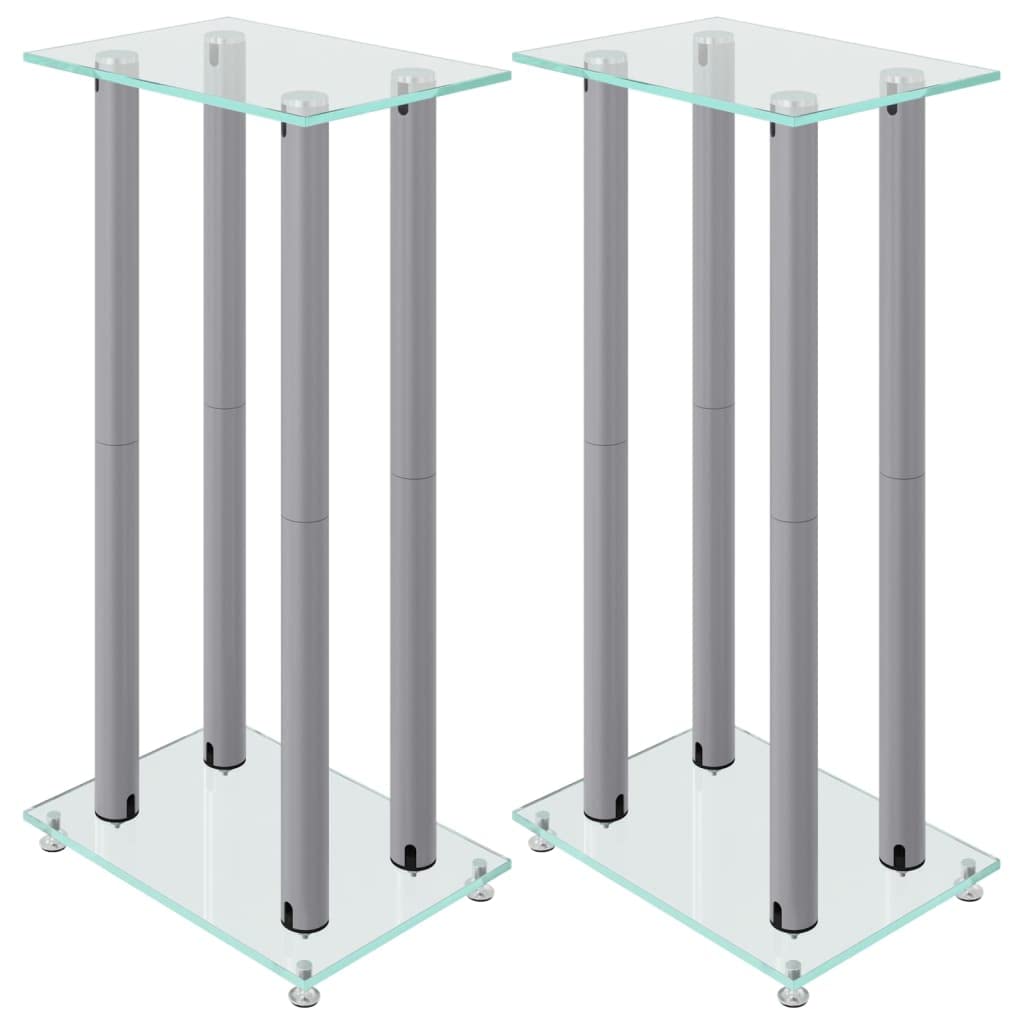 vidaXL Lautsprecher-Ständer 2 STK. Silbern Hartglas 4 Säulen, Silber