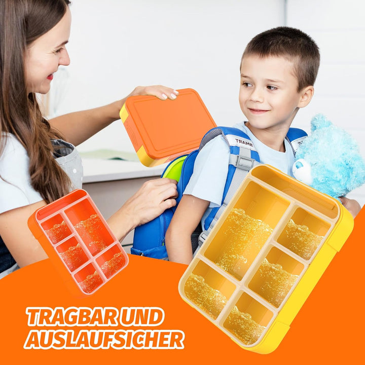 Brotdose Kinder mit Fächern - 1330 ml Fassungsvermögen, auslaufsichere Bento-Box für Kinder, mit 5 F