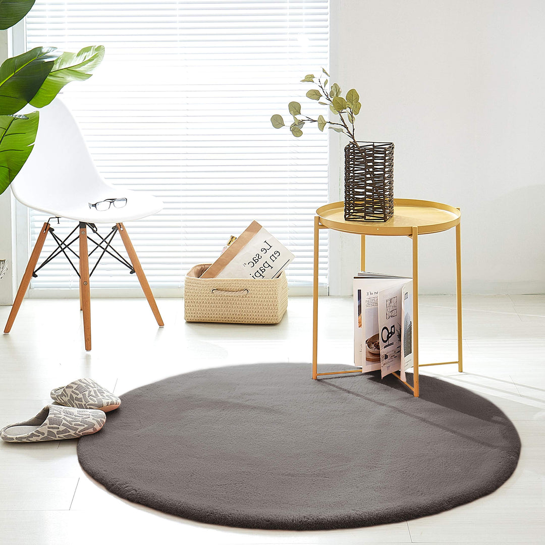 Teppich Wölkchen Fell Rund, Fellteppich Rund, Kunstfell Teppich Waschbar, Hasenfell, Kaninchenfell |