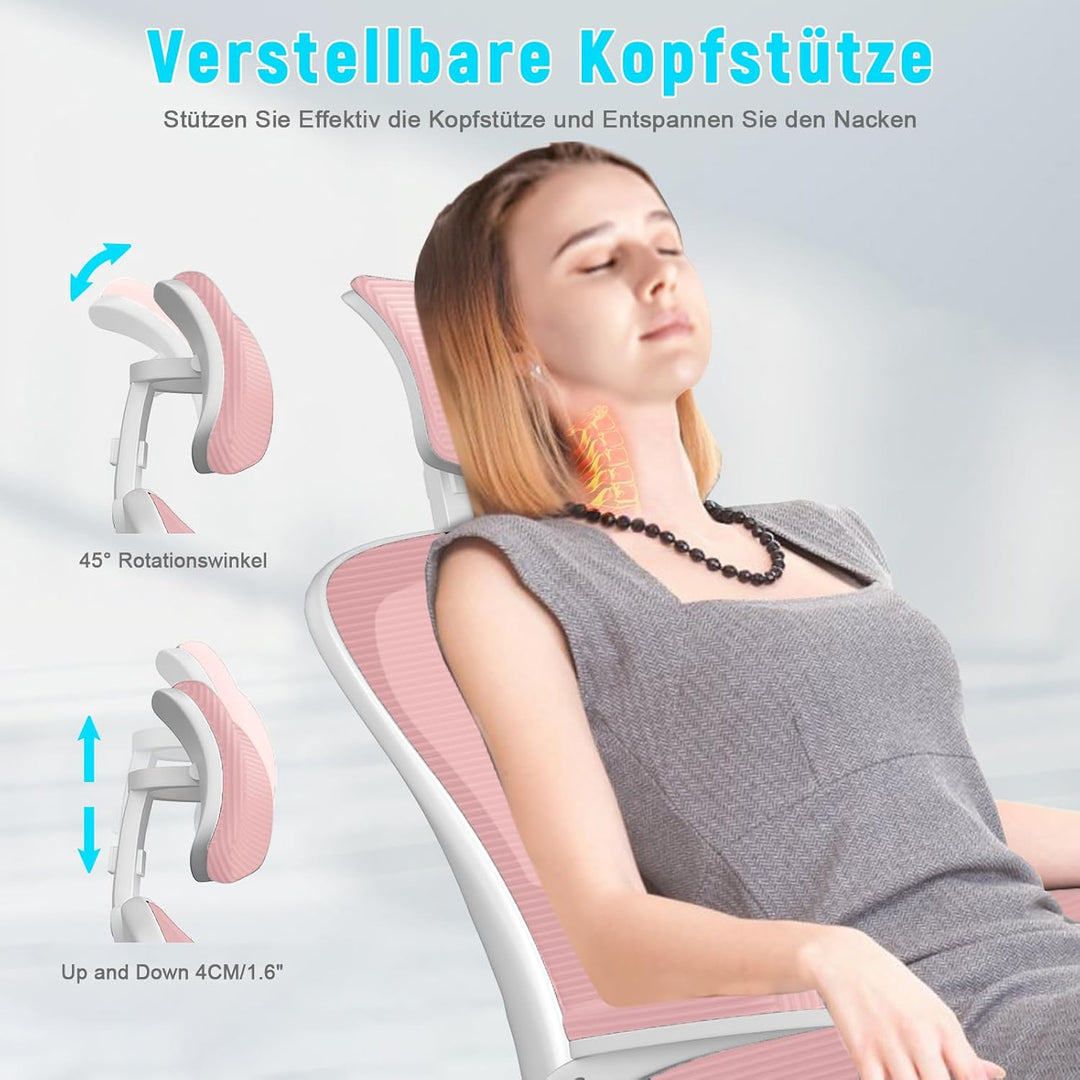 rattantree Bürostuhl, Ergonomischer Schreibtischstuhl mit Verstellbarer Kopfstütze, Armlehnen und Le
