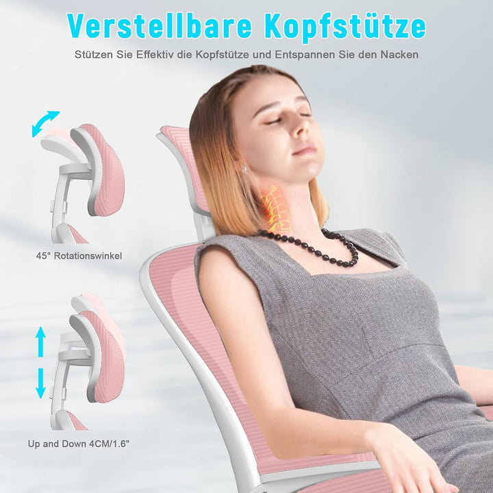 rattantree Bürostuhl, Ergonomischer Schreibtischstuhl mit Verstellbarer Kopfstütze, Armlehnen und Le
