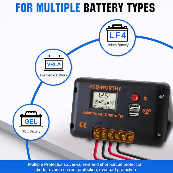 ECO-WORTHY 100W 12V Solarpanel Kit für Wohnmobil Boot 12V Batterie: 100W Monokristallinem Solarmodul