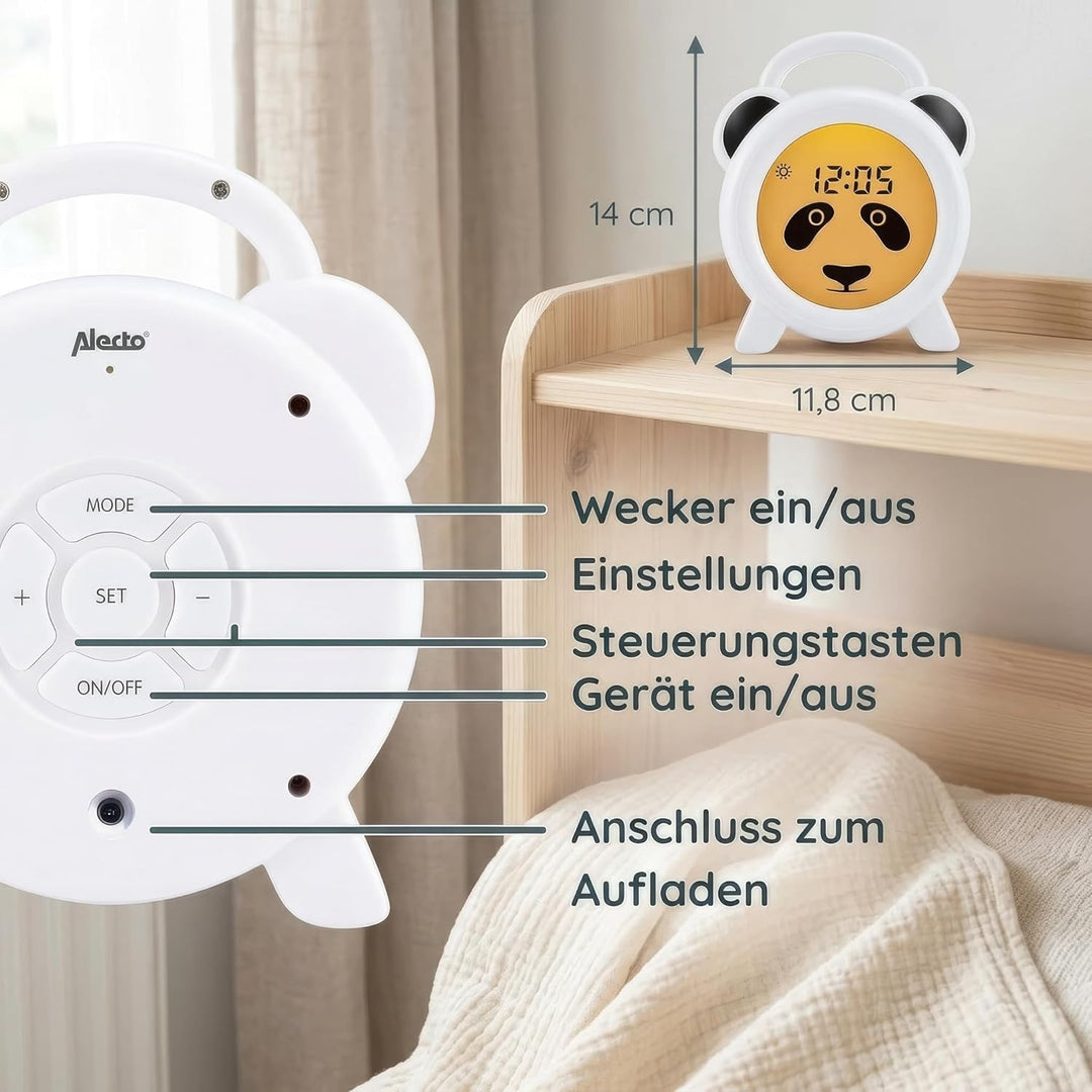 Alecto BC100PANDA Wecker Kinder - Kinderwecker USB Aufladbar - Kinder Wecker mit Nachtlicht - Schlaf