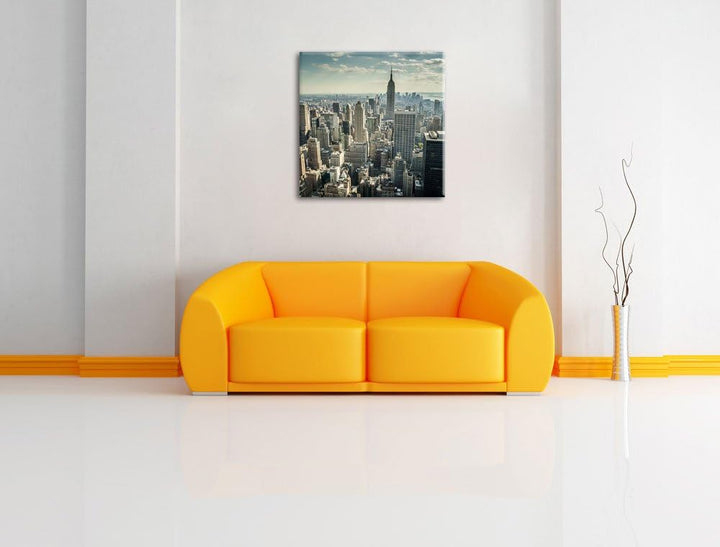 New York bei Tag, Format: 70x70 auf Leinwand, XXL riesige Bilder fertig gerahmt mit Keilrahmen, Kuns