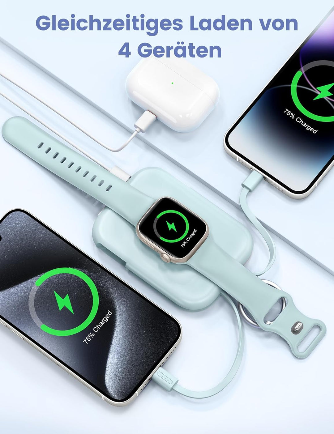 RORRY Power Bank, 5000mAh Powerbank mit Integriertem Kabel, Reise Portable Charger Schlüsselanhänger