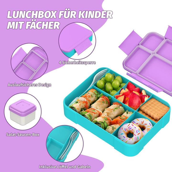 SWVIODMT Brotdose Kinder mit Fächern 1300 ml Lunchbox für Kinder, Auslaufsichere Lunchbox mit 5 Fäch