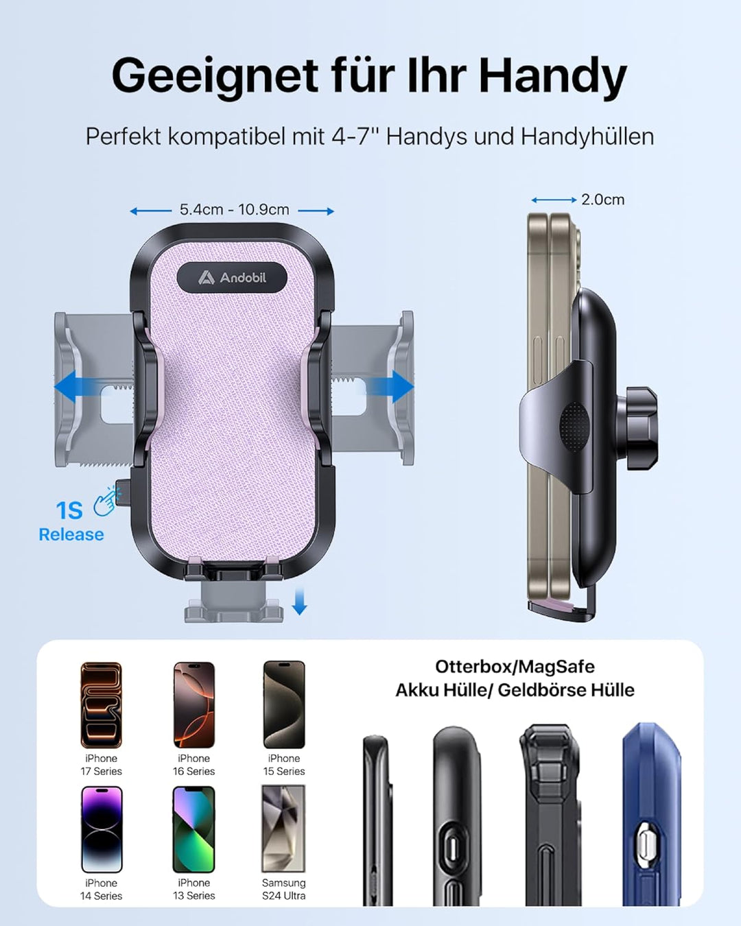 andobil Handyhalterung Auto Lüftung [2025 Neueste Lüftungsclip] Kfz Handy Halterung [100% Sicherer G