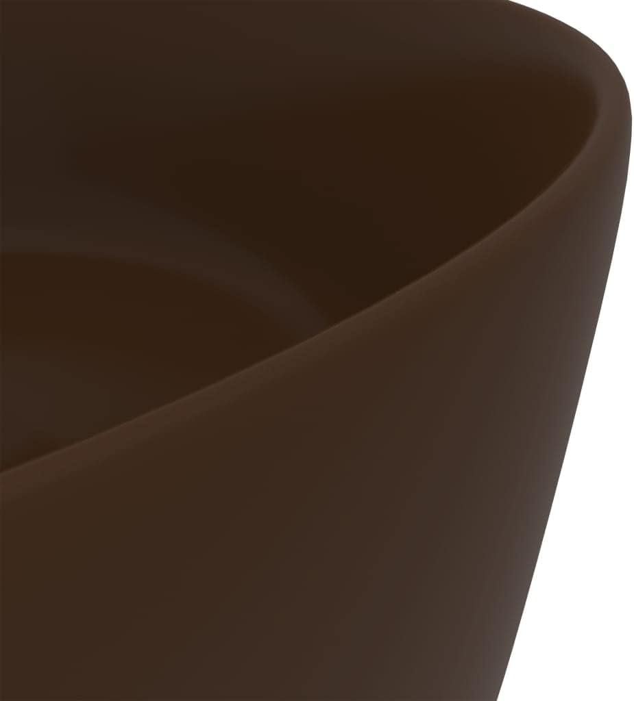 Luxuriöses Waschbecken Rund Matt Dunkelbraun 40x15 cm Keramik Aufsatzwaschbecken Badezimmer Möbel Ha