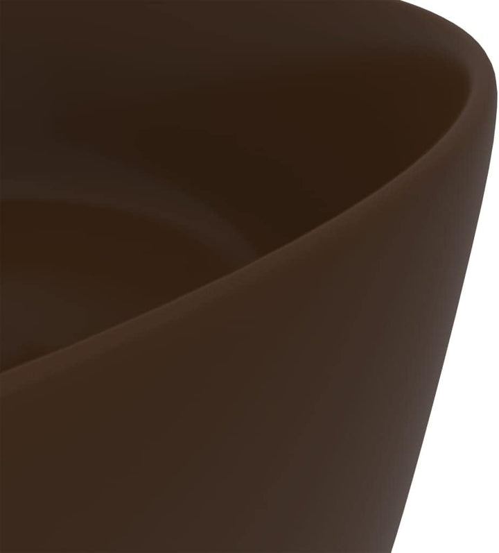 Luxuriöses Waschbecken Rund Matt Dunkelbraun 40x15 cm Keramik Aufsatzwaschbecken Badezimmer Möbel Ha