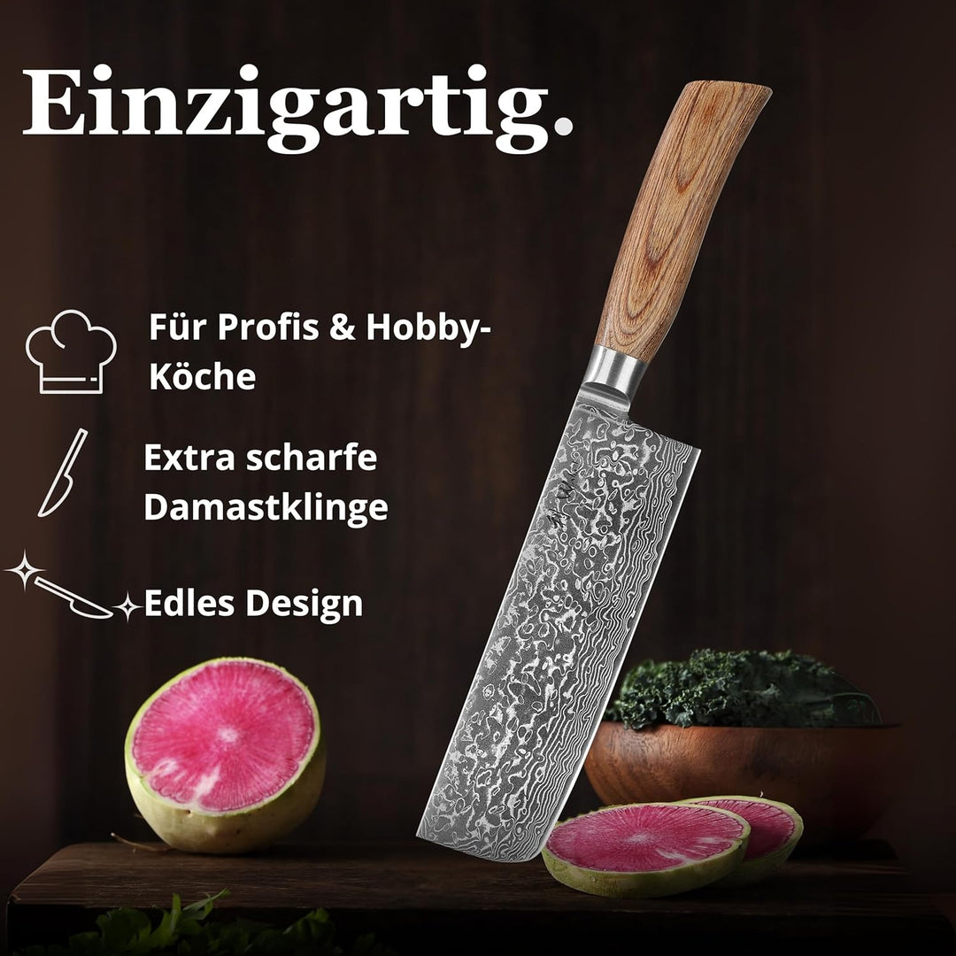 Wakoli EDIB Pro Damast Nakirimesser 18,00 cm Klinge extrem scharf aus 67 Lagen mit VG10 Stahlkern I