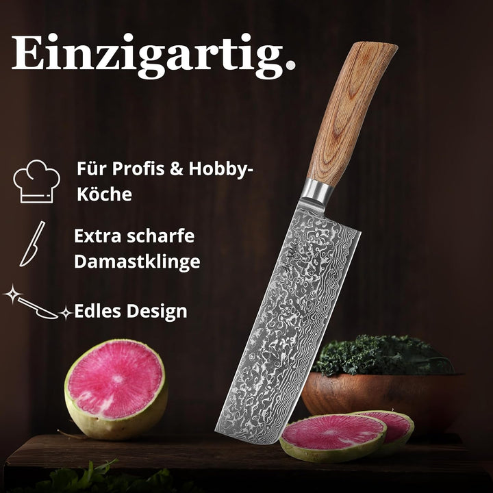 Wakoli EDIB Pro Damast Nakirimesser 18,00 cm Klinge extrem scharf aus 67 Lagen mit VG10 Stahlkern I