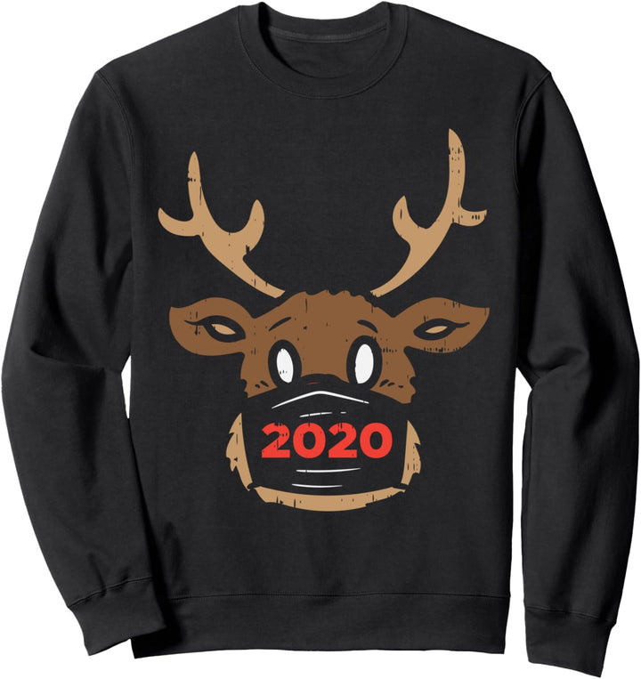 Reindeer In Black Mask 2020 Christmas Quarantine Pajama Gift Sweatshirt