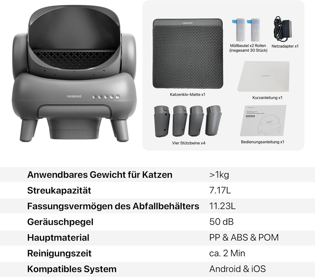 Neakasa M1 Oben offene Katzenklo selbstreinigend Katzentoilette XXL, Geruchsfreie, Hygienisch, App-S