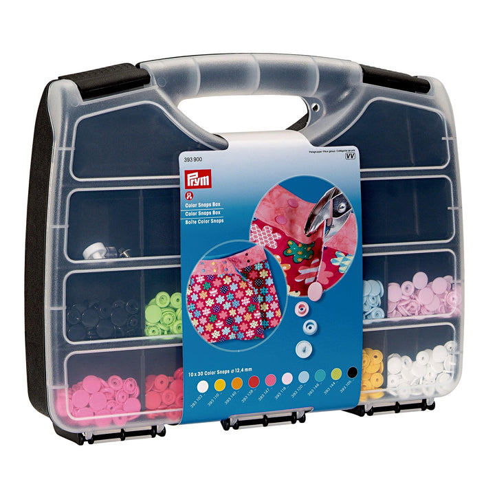 Prym 393900 Nähfrei Color Snaps Sortimentsbox inkl. 300 Druckknöpfe Ø 12,4 mm & Werkzeug-Set, Schwar