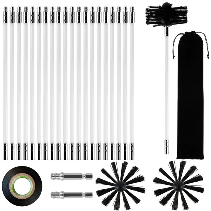 24PCS Kaminbürste Stange Set,Kaminbürste 150mm,Kaminrohr Reinigungsbürste,Schornstein Reinigungsbürs