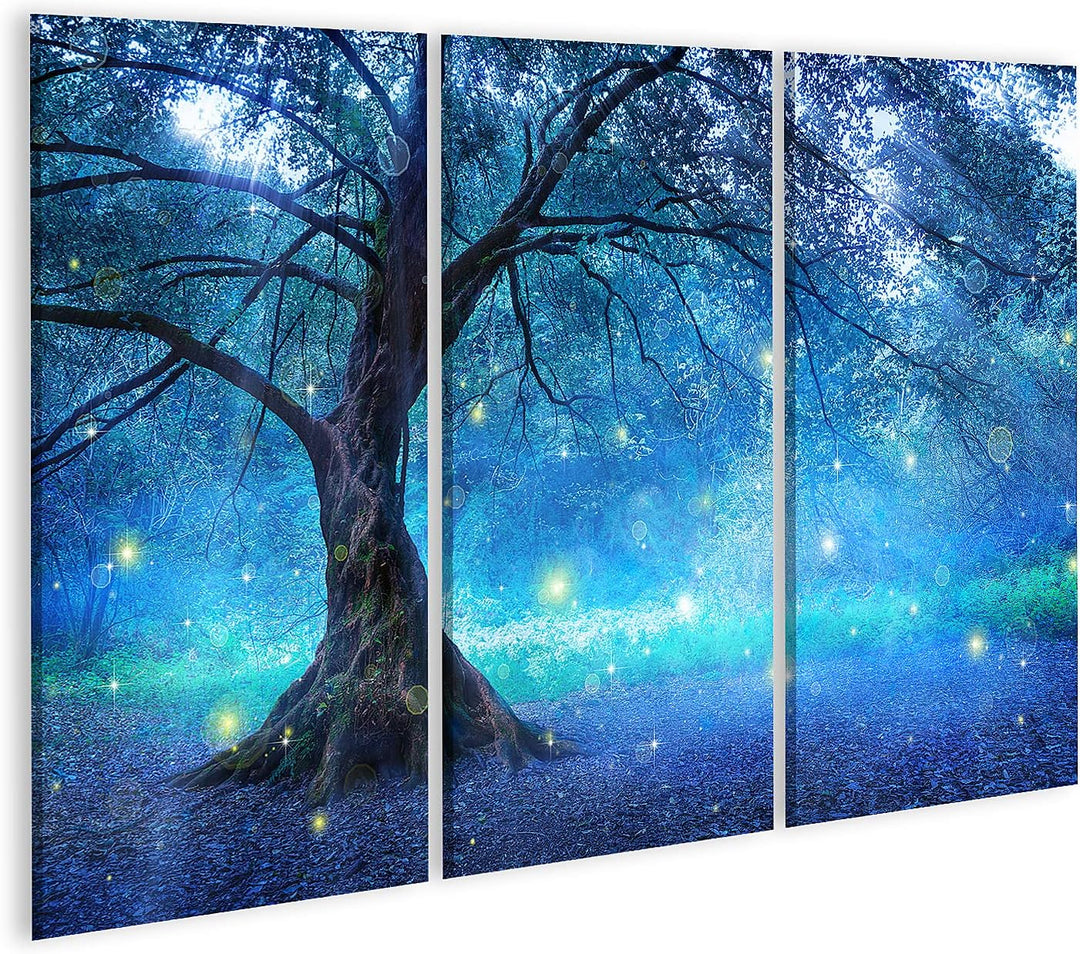 islandburner Bild auf Leinwand Fairy Baum Im Mystic Forest Wandbild Poster Kunstdruck Bilder Format: